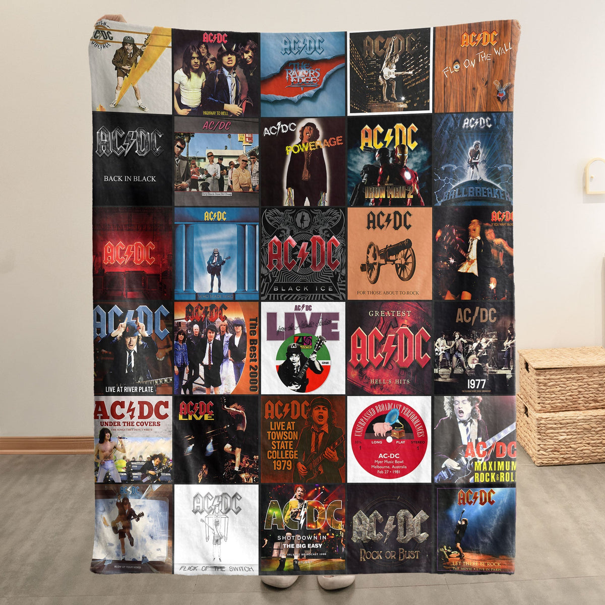 AC/DC Album Covers Collage Sherpa Blanket – Classic Gift for Legendary Rock Fans