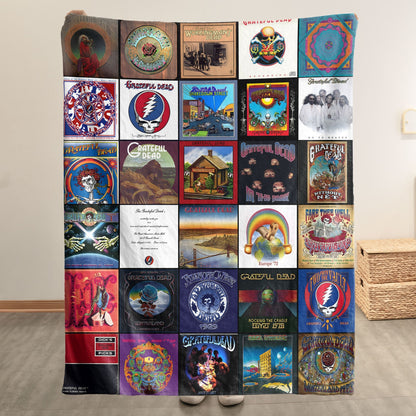 Grateful Dead Album Covers Collage Sherpa Blanket – Psychedelic Classic Rock Legend Throw Blanket