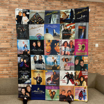 Modern Talking Album Covers Collage Sherpa Blanket – 80s Euro Disco & Synth-Pop Legend Throw Blanket