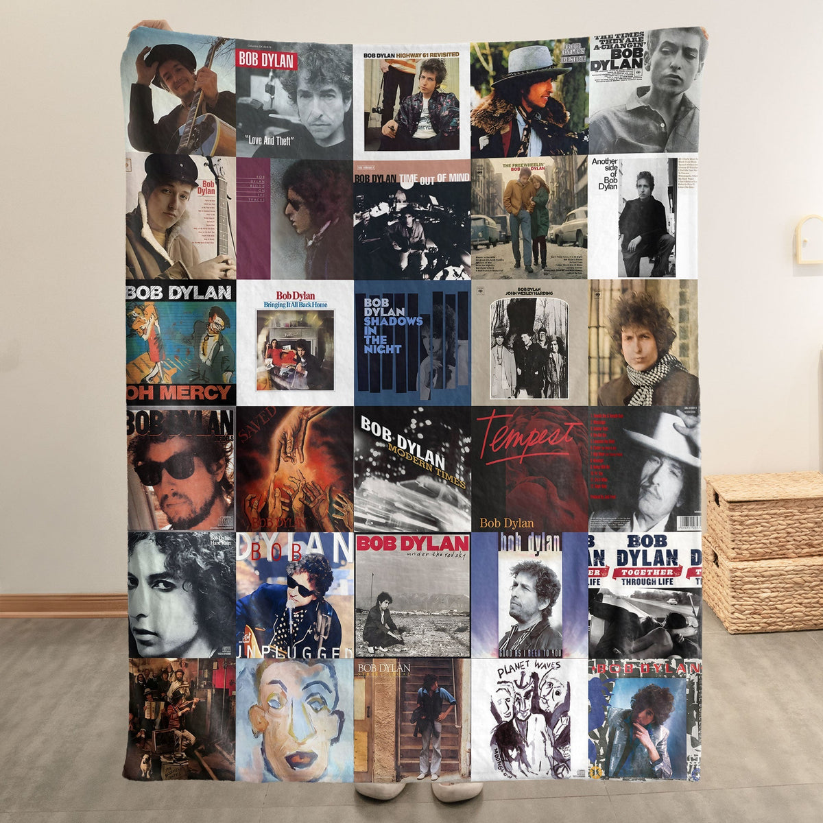 Bob Dylan Album Covers Collage Sherpa Blanket – 60s 70s Folk Rock Legend Throw Blanket Fan Gift