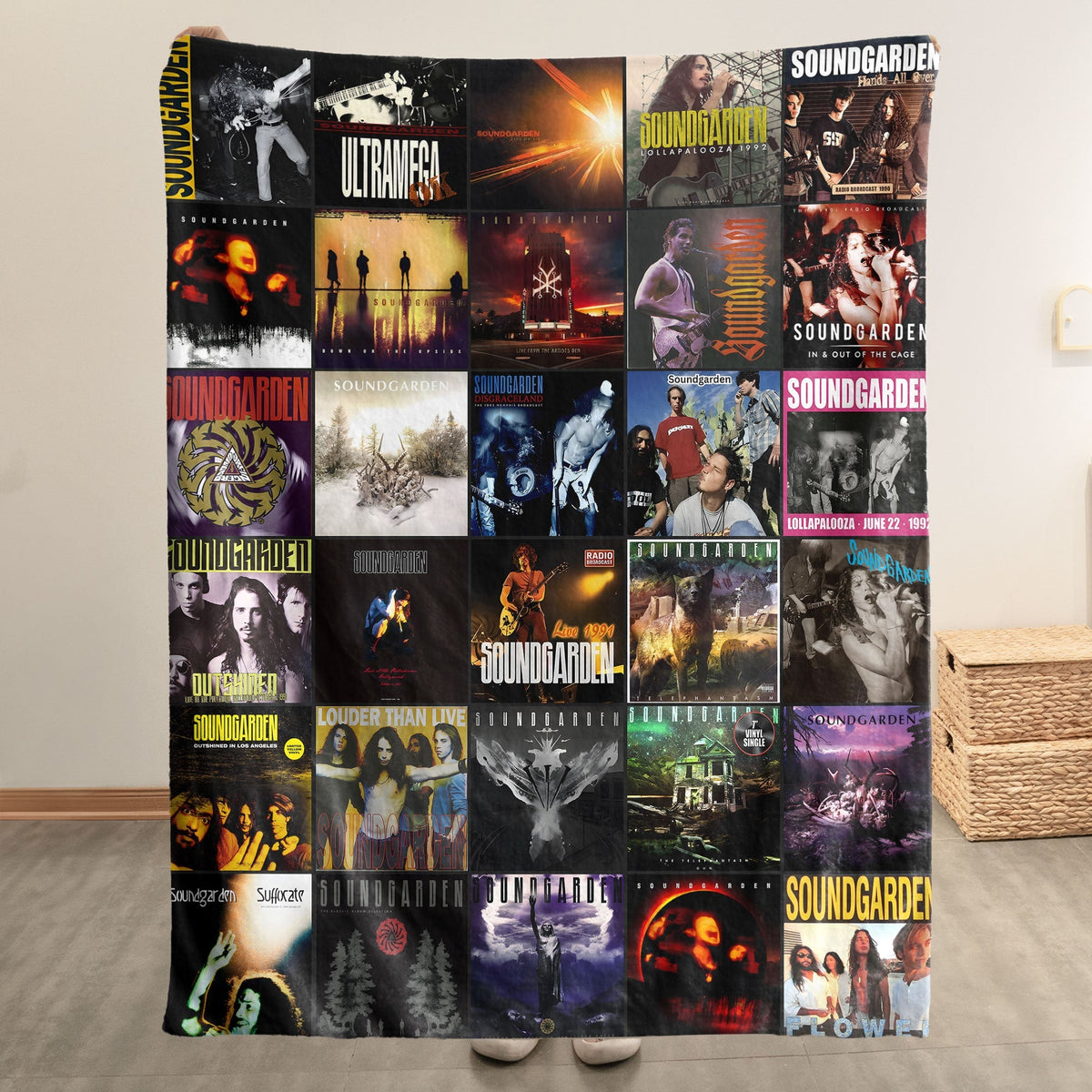 Soundgarden Album Covers Collage Sherpa Blanket – Retro 90s Grunge Music Lover Gift