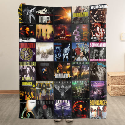 Soundgarden Album Covers Collage Sherpa Blanket – Retro 90s Grunge Music Lover Gift