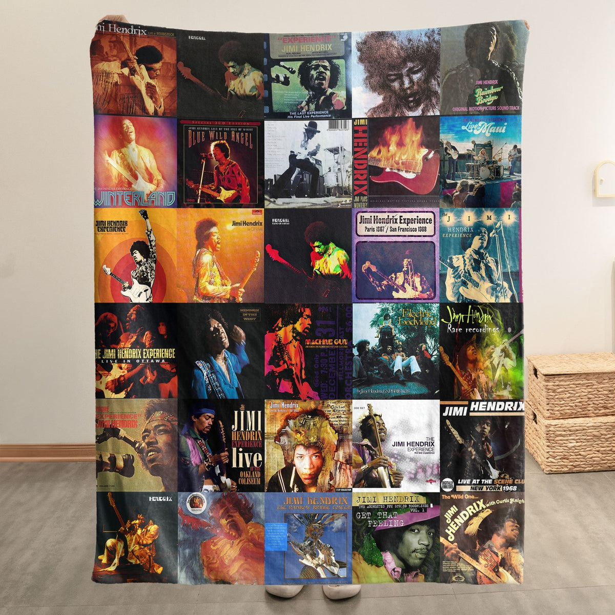 Jimi Hendrix Album Covers Collage Sherpa Blanket - Retro Rock Home Decor & Music Lover Gift