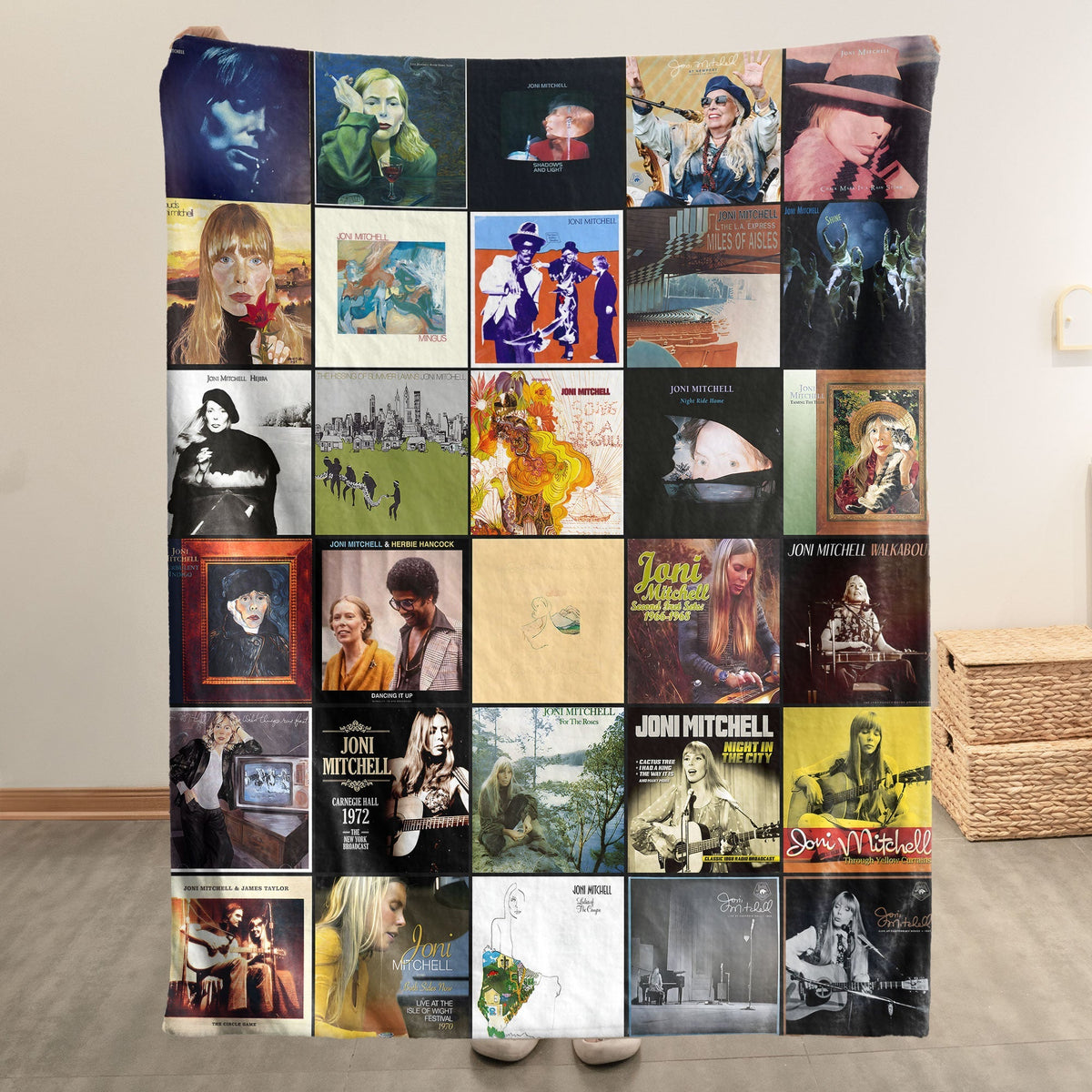 Joni Mitchell Album Covers Collage Sherpa Blanket – Classic Gift for True Fans