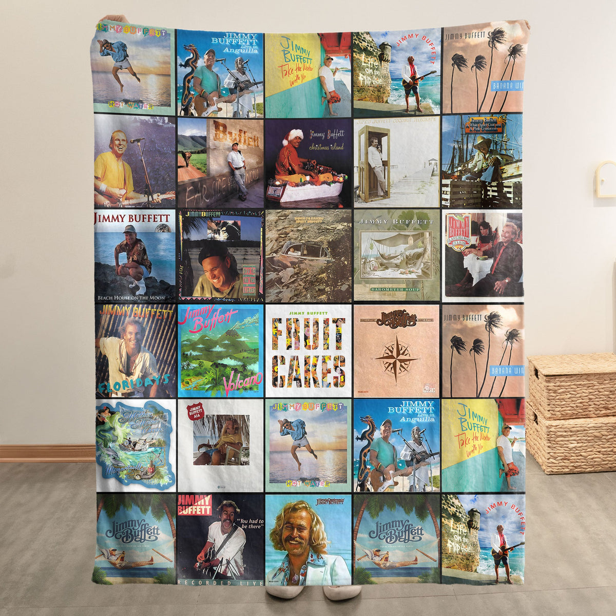 Jimmy Buffett Album Collage Sherpa Blanket – A Cozy Escape for Music Lover