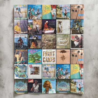 Jimmy Buffett Album Collage Sherpa Blanket – A Cozy Escape for Music Lover