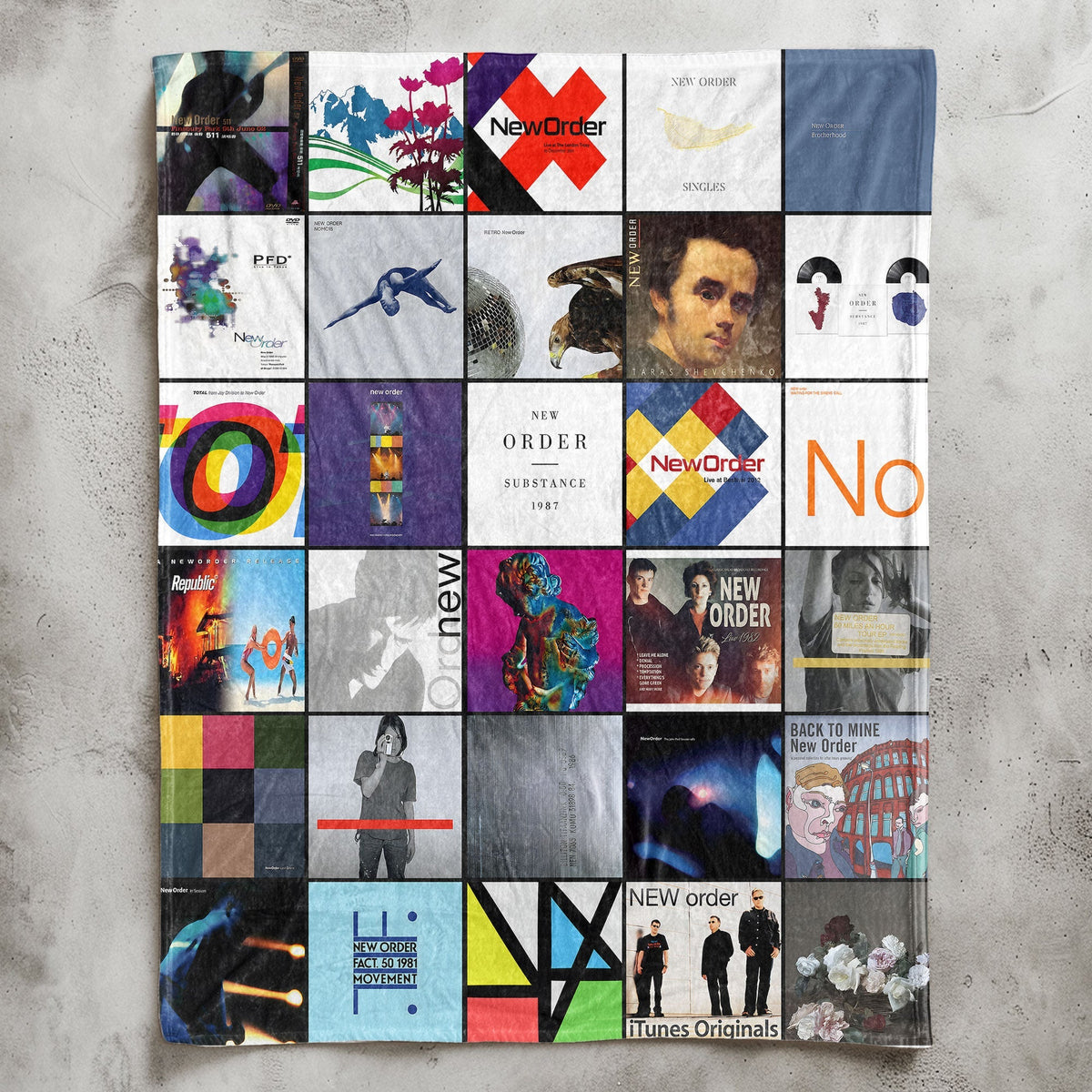 New Order Album Covers Collage Sherpa Blanket – Post-Punk Home Decor & Indie Electronic Fan Gift