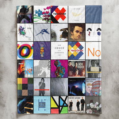 New Order Album Covers Collage Sherpa Blanket – Post-Punk Home Decor & Indie Electronic Fan Gift