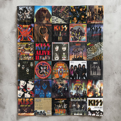 KISS Album Covers Collage Sherpa Blanket – 70s 80s Hard Rock & Glam Metal Legend Throw Blanket