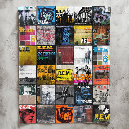 R.E.M.Album Covers Collage Sherpa Blanket – Classic Gift for Indie & Alt-Rock Fans