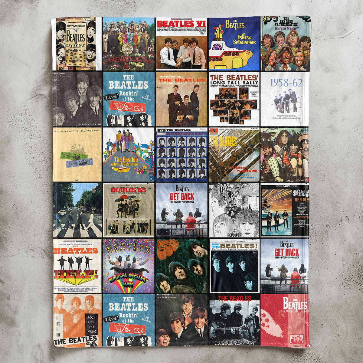 The Beatles Album Covers Collage Sherpa Blanket – 60s British Invasion Rock Legend Throw Blanket Fan Gift