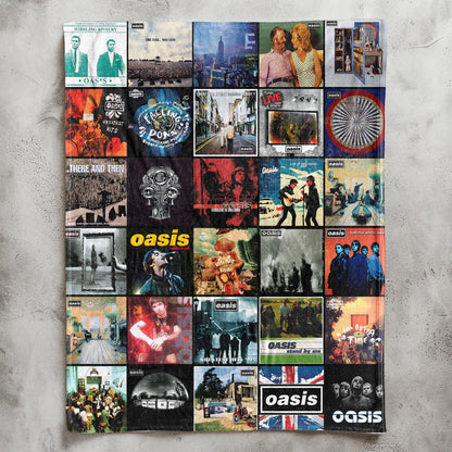 Oasis Album Covers Collage Sherpa Blanket – 90s Britpop & British Rock Music Lover Gift