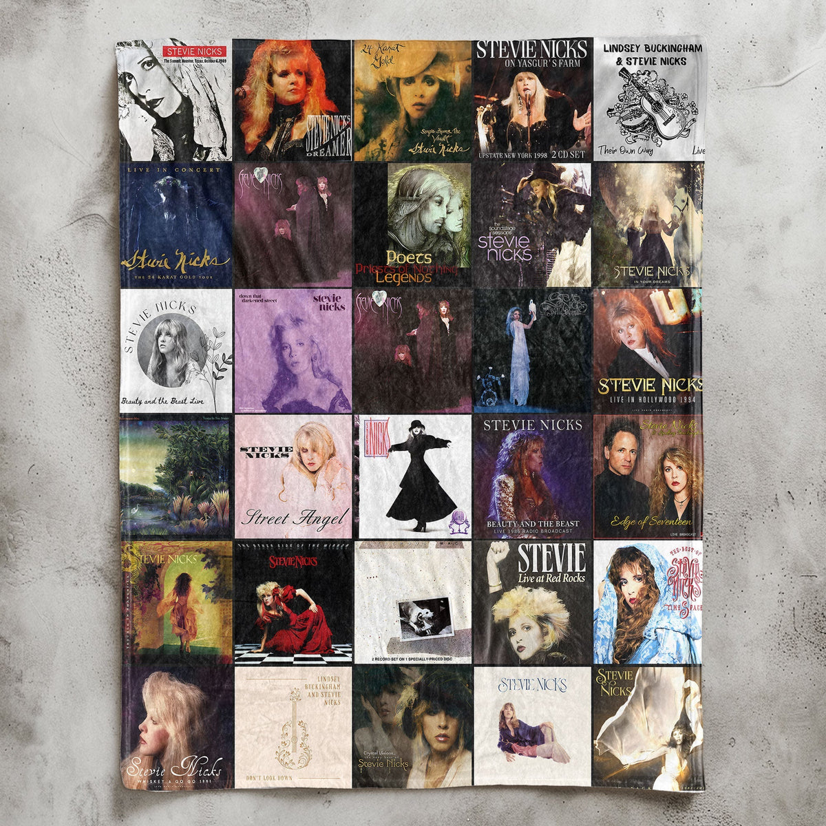 Stevie Nicks Album Covers Collage Sherpa Blanket – Classic Rock Legend & Boho Chic Throw Blanket
