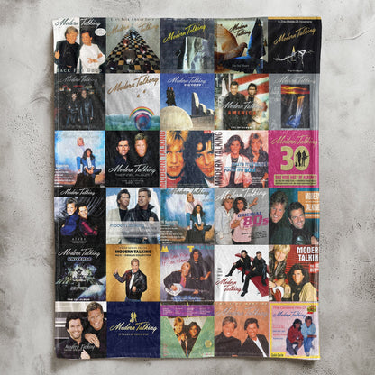 Modern Talking Album Covers Collage Sherpa Blanket – 80s Euro Disco & Synth-Pop Legend Throw Blanket