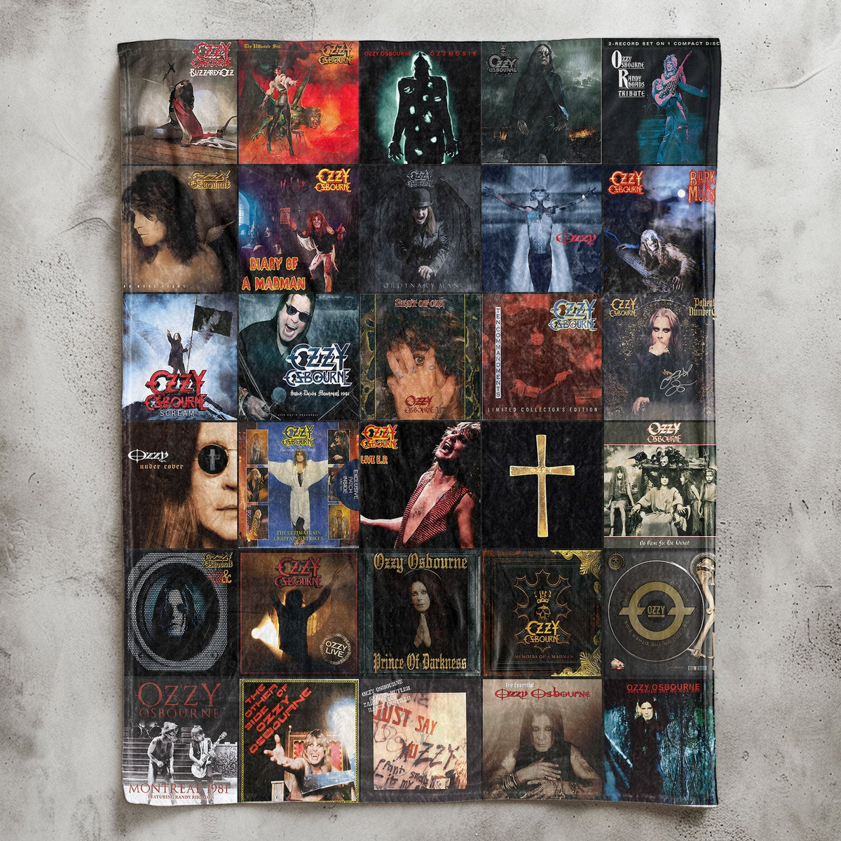 Ozzy Osbourne Album Covers Collage Sherpa Blanket – Heavy Metal Legend Throw Blanket