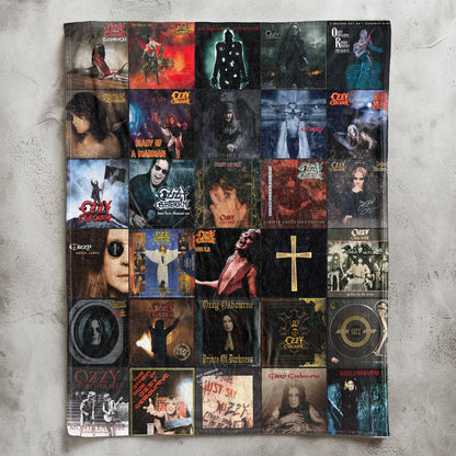 Ozzy Osbourne Album Covers Collage Sherpa Blanket – Heavy Metal Legend Throw Blanket