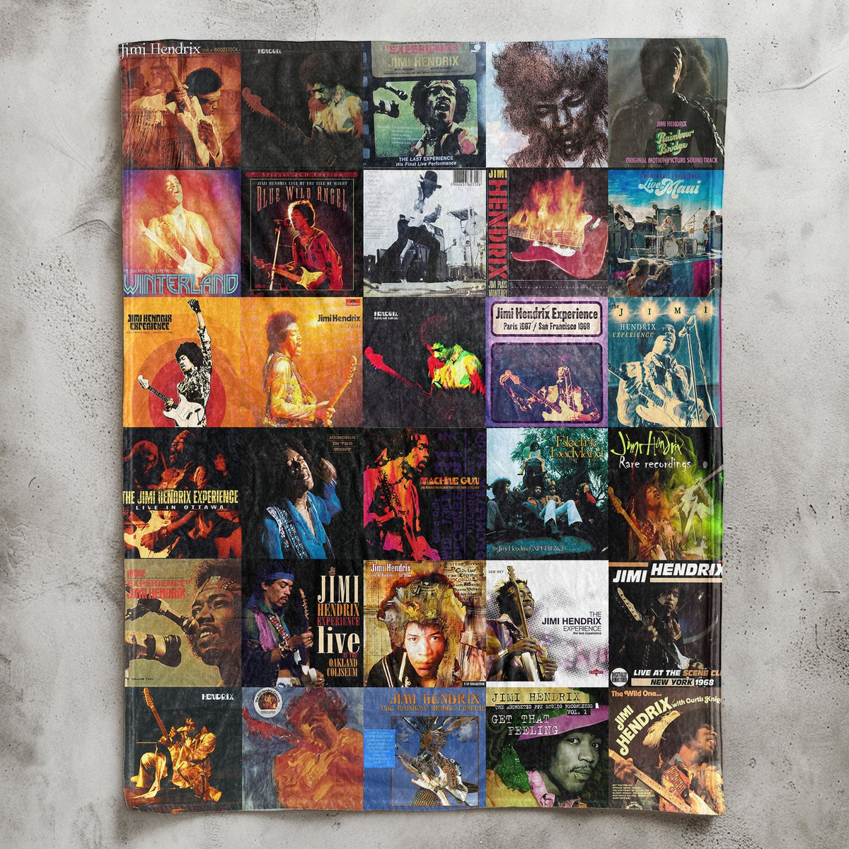 Jimi Hendrix Album Covers Collage Sherpa Blanket - Retro Rock Home Decor & Music Lover Gift