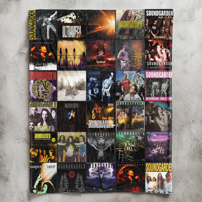 Soundgarden Album Covers Collage Sherpa Blanket – Retro 90s Grunge Music Lover Gift
