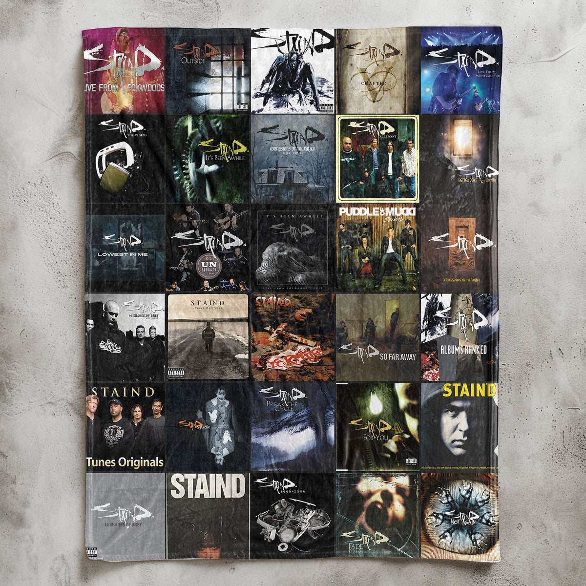 Staind Album Covers Collage Sherpa Blanket – Iconic Gift for Rock Fans