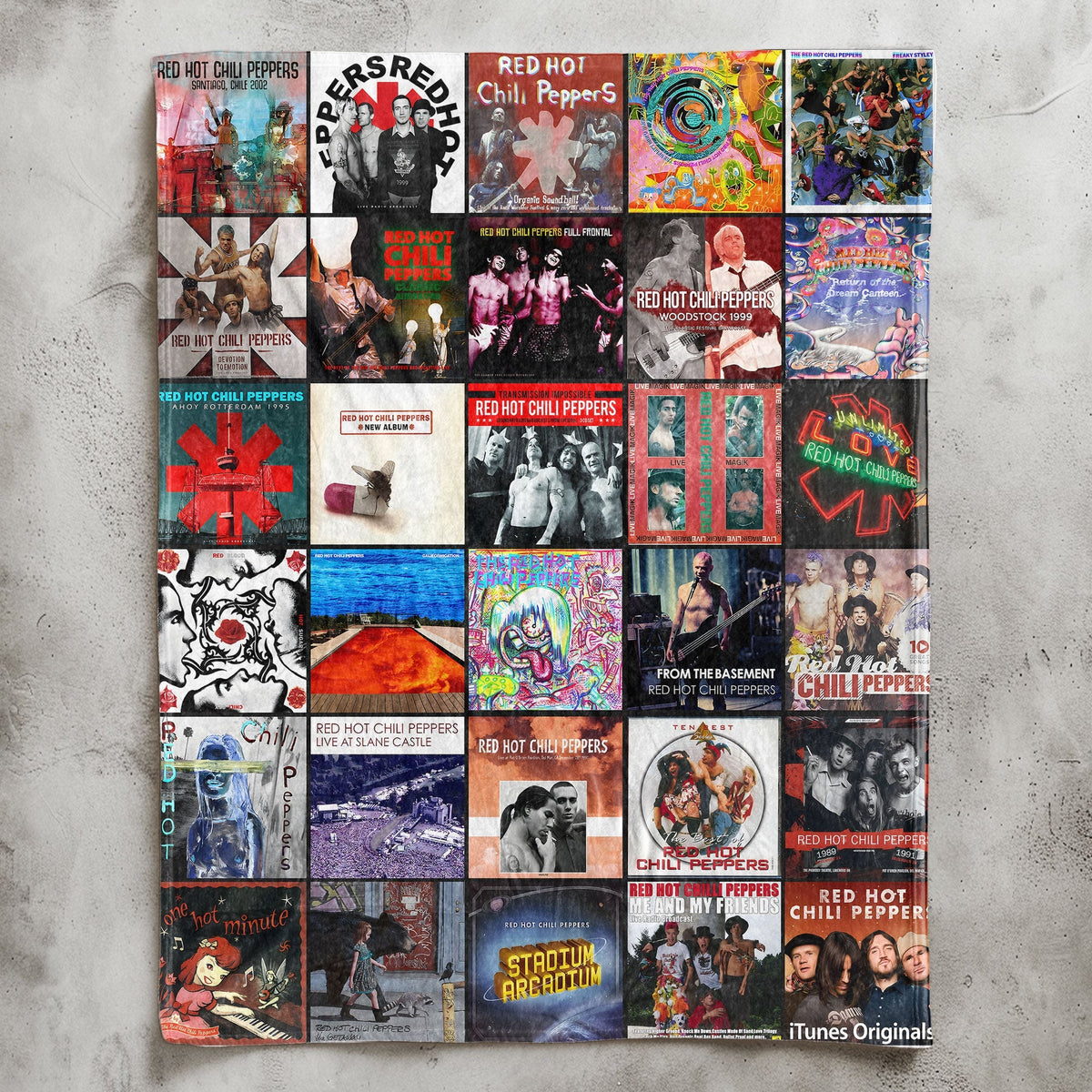Red Hot Chili Peppers Album Covers Collage Sherpa Blanket – 90s Funk Rock Music Lover Gift