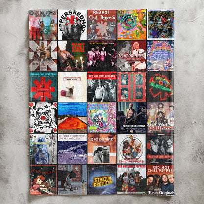 Red Hot Chili Peppers Album Covers Collage Sherpa Blanket – 90s Funk Rock Music Lover Gift