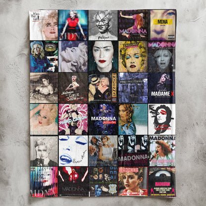 Madonna Album Covers Collage Sherpa Blanket – Vintage Pop Music Legend Throw Blanket