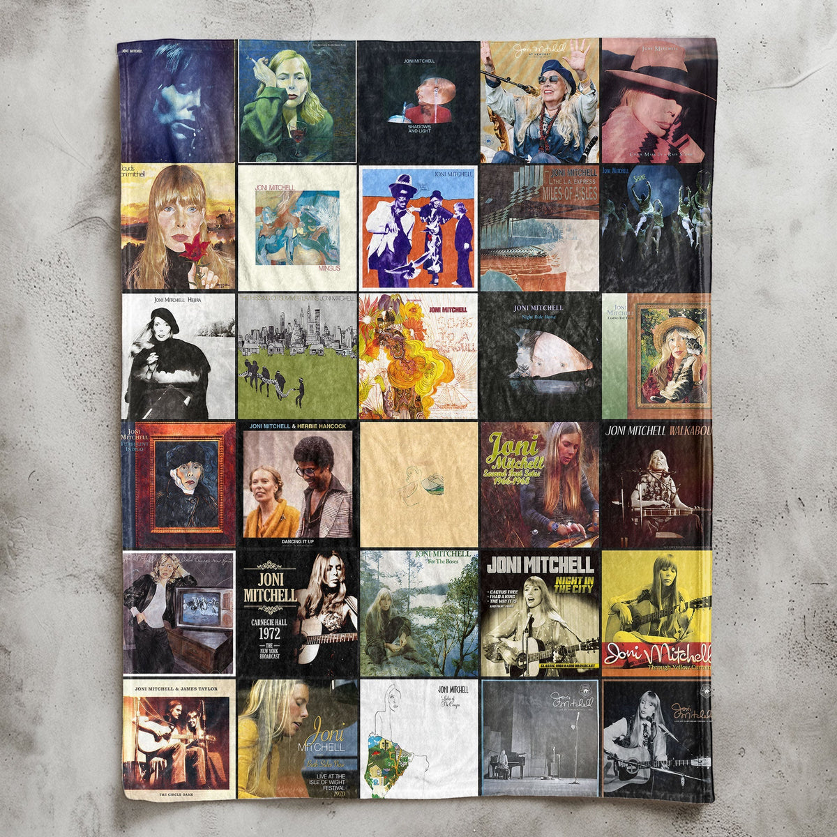 Joni Mitchell Album Covers Collage Sherpa Blanket – Classic Gift for True Fans