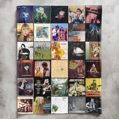 Joni Mitchell Album Covers Collage Sherpa Blanket – Classic Gift for True Fans