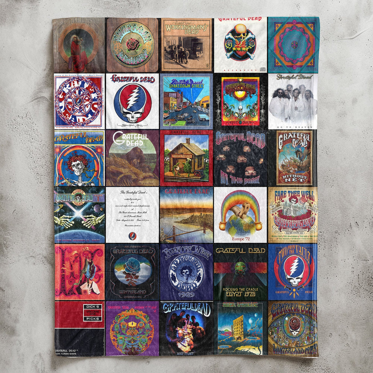 Grateful Dead Album Covers Collage Sherpa Blanket – Psychedelic Classic Rock Legend Throw Blanket