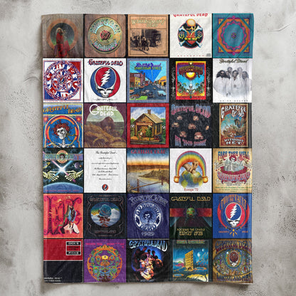 Grateful Dead Album Covers Collage Sherpa Blanket – Psychedelic Classic Rock Legend Throw Blanket