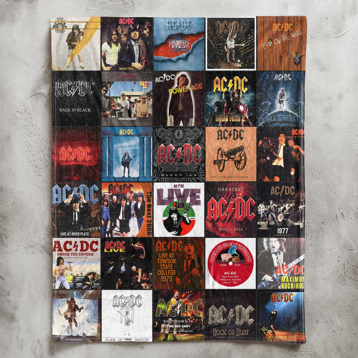 AC/DC Album Covers Collage Sherpa Blanket – Classic Gift for Legendary Rock Fans