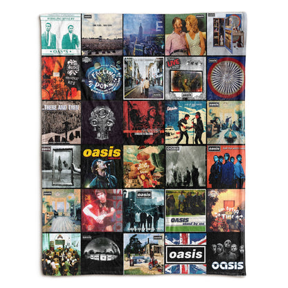 Oasis Album Covers Collage Sherpa Blanket – 90s Britpop & British Rock Music Lover Gift