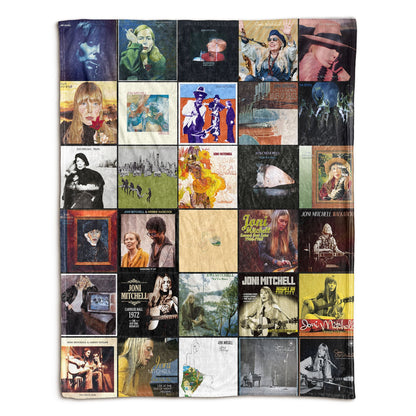Joni Mitchell Album Covers Collage Sherpa Blanket – Classic Gift for True Fans