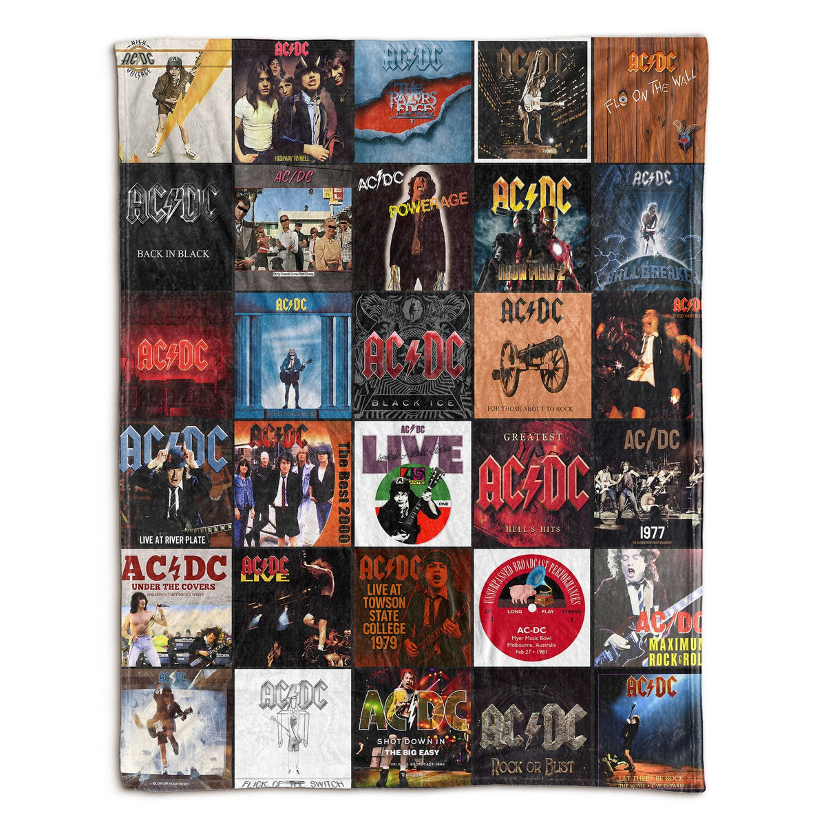 AC/DC Album Covers Collage Sherpa Blanket – Classic Gift for Legendary Rock Fans