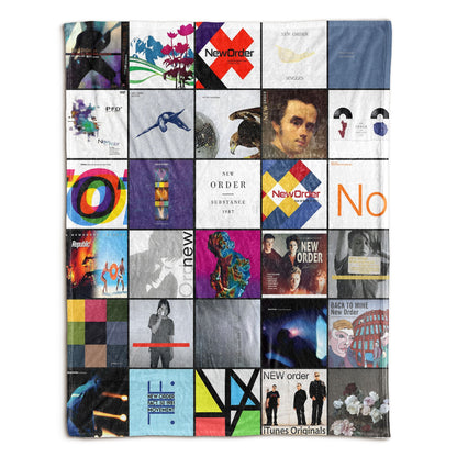 New Order Album Covers Collage Sherpa Blanket – Post-Punk Home Decor & Indie Electronic Fan Gift
