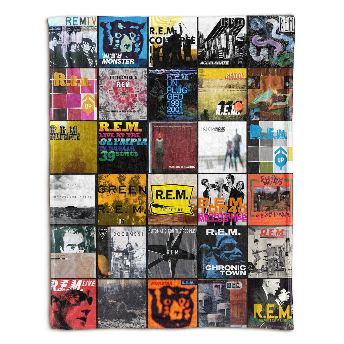 R.E.M.Album Covers Collage Sherpa Blanket – Classic Gift for Indie & Alt-Rock Fans