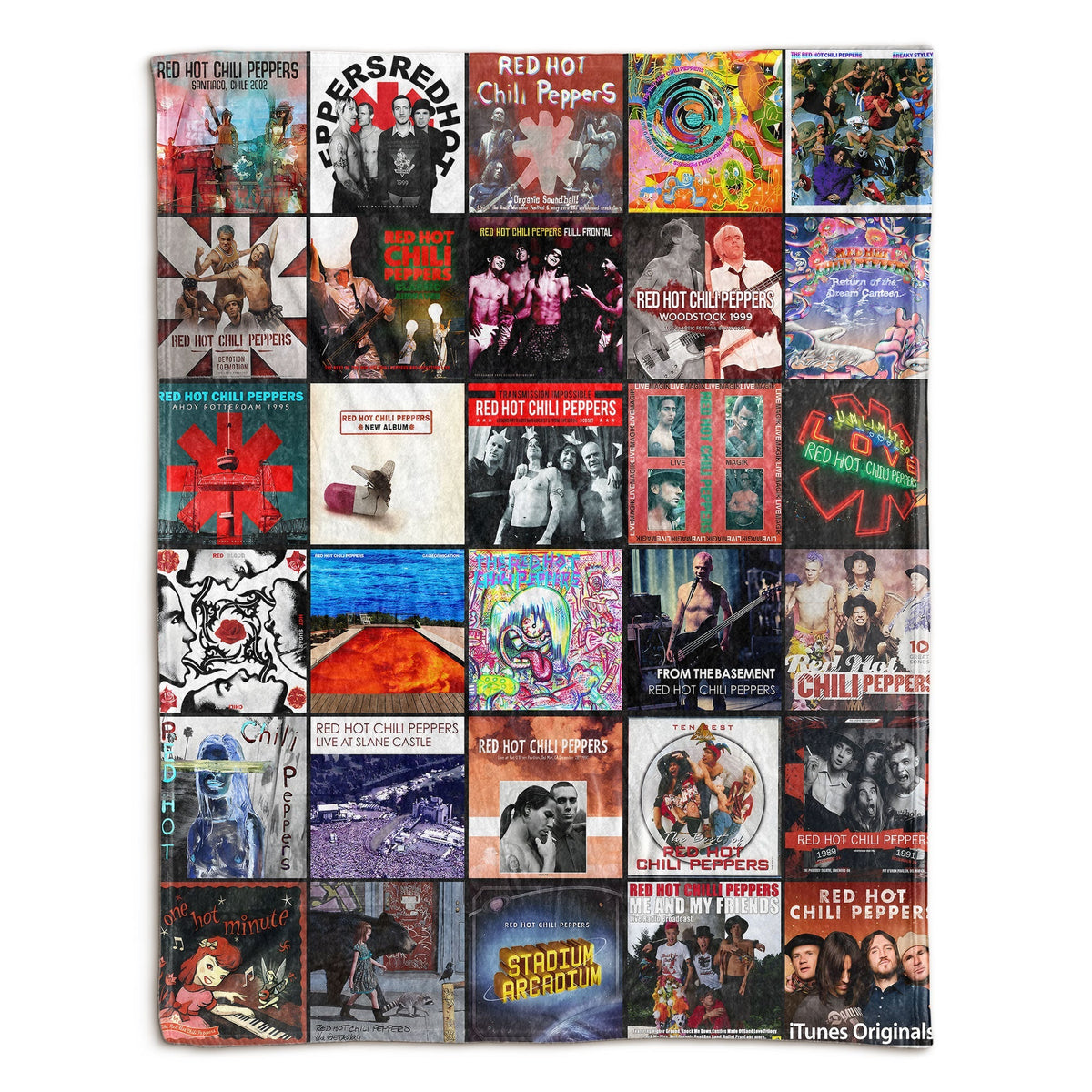 Red Hot Chili Peppers Album Covers Collage Sherpa Blanket – 90s Funk Rock Music Lover Gift