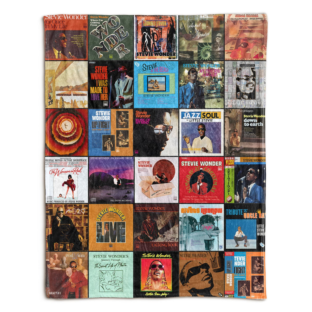 Stevie Wonder Album Covers Collage Sherpa Blanket – Classic Motown Soul R&B Music Legend Throw Blanket