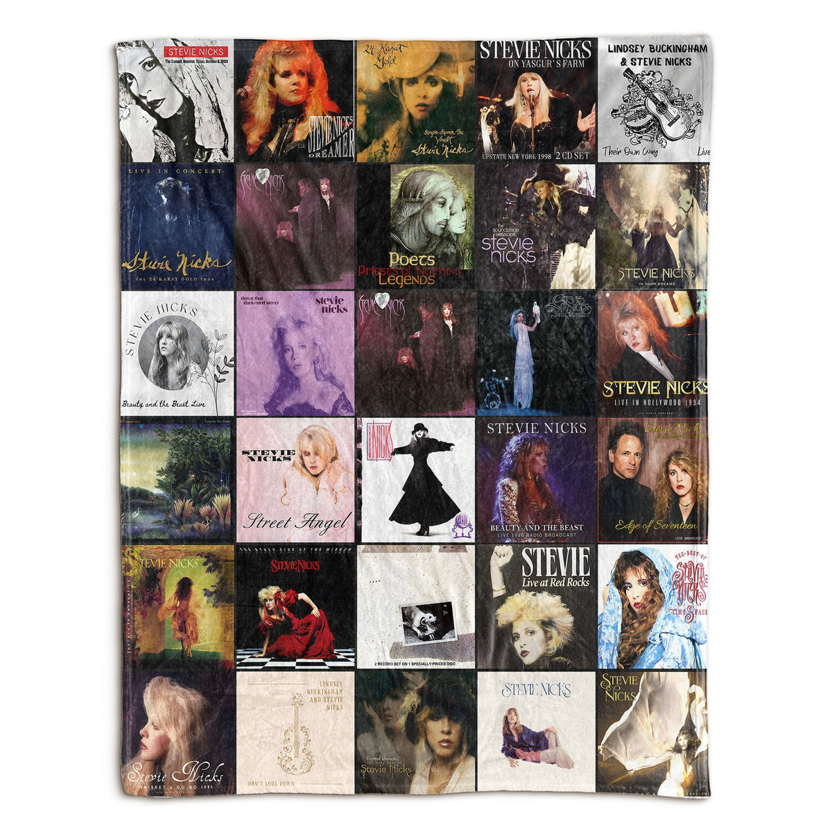 Stevie Nicks Album Covers Collage Sherpa Blanket – Classic Rock Legend & Boho Chic Throw Blanket