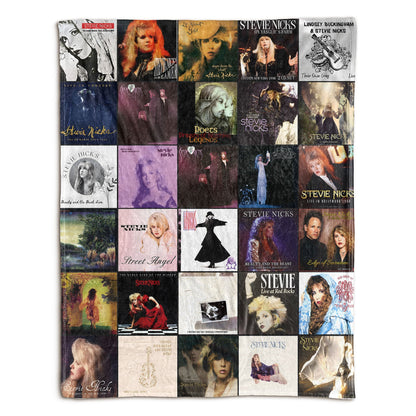 Stevie Nicks Album Covers Collage Sherpa Blanket – Classic Rock Legend & Boho Chic Throw Blanket