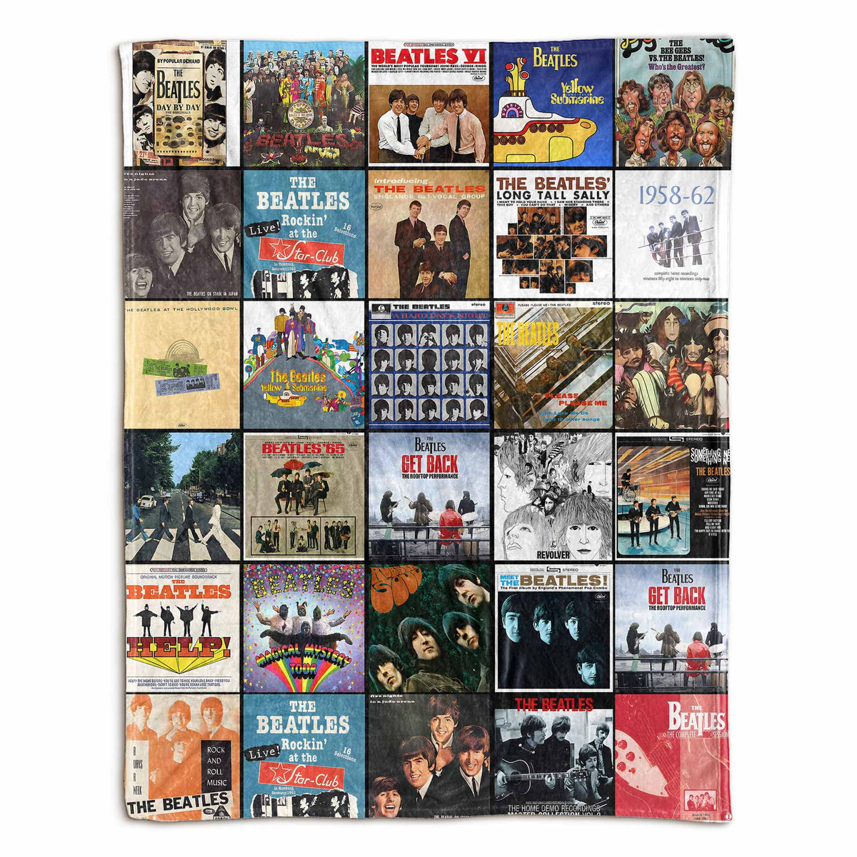 The Beatles Album Covers Collage Sherpa Blanket – 60s British Invasion Rock Legend Throw Blanket Fan Gift