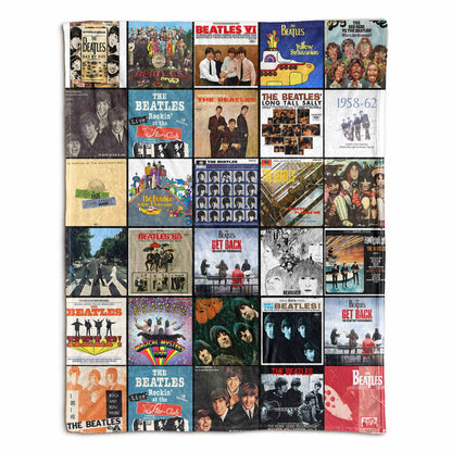 The Beatles Album Covers Collage Sherpa Blanket – 60s British Invasion Rock Legend Throw Blanket Fan Gift