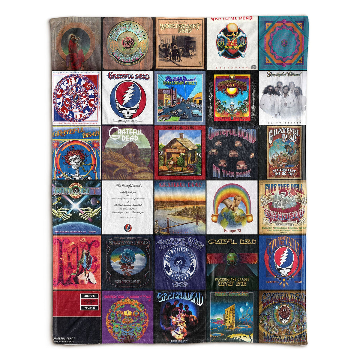 Grateful Dead Album Covers Collage Sherpa Blanket – Psychedelic Classic Rock Legend Throw Blanket