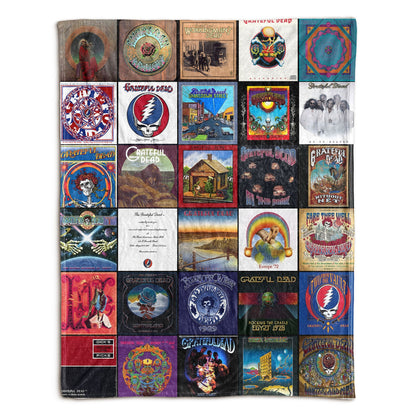 Grateful Dead Album Covers Collage Sherpa Blanket – Psychedelic Classic Rock Legend Throw Blanket