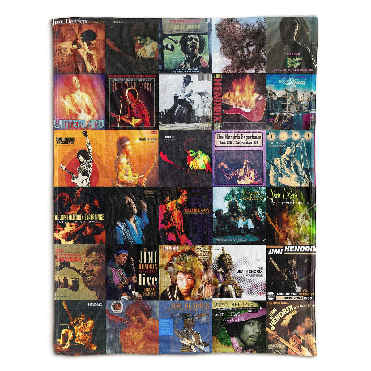 Jimi Hendrix Album Covers Collage Sherpa Blanket - Retro Rock Home Decor & Music Lover Gift