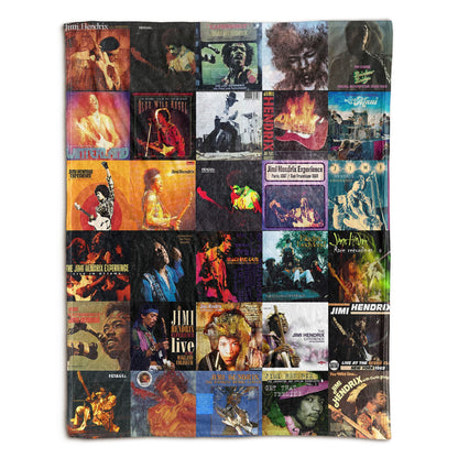 Jimi Hendrix Album Covers Collage Sherpa Blanket - Retro Rock Home Decor & Music Lover Gift
