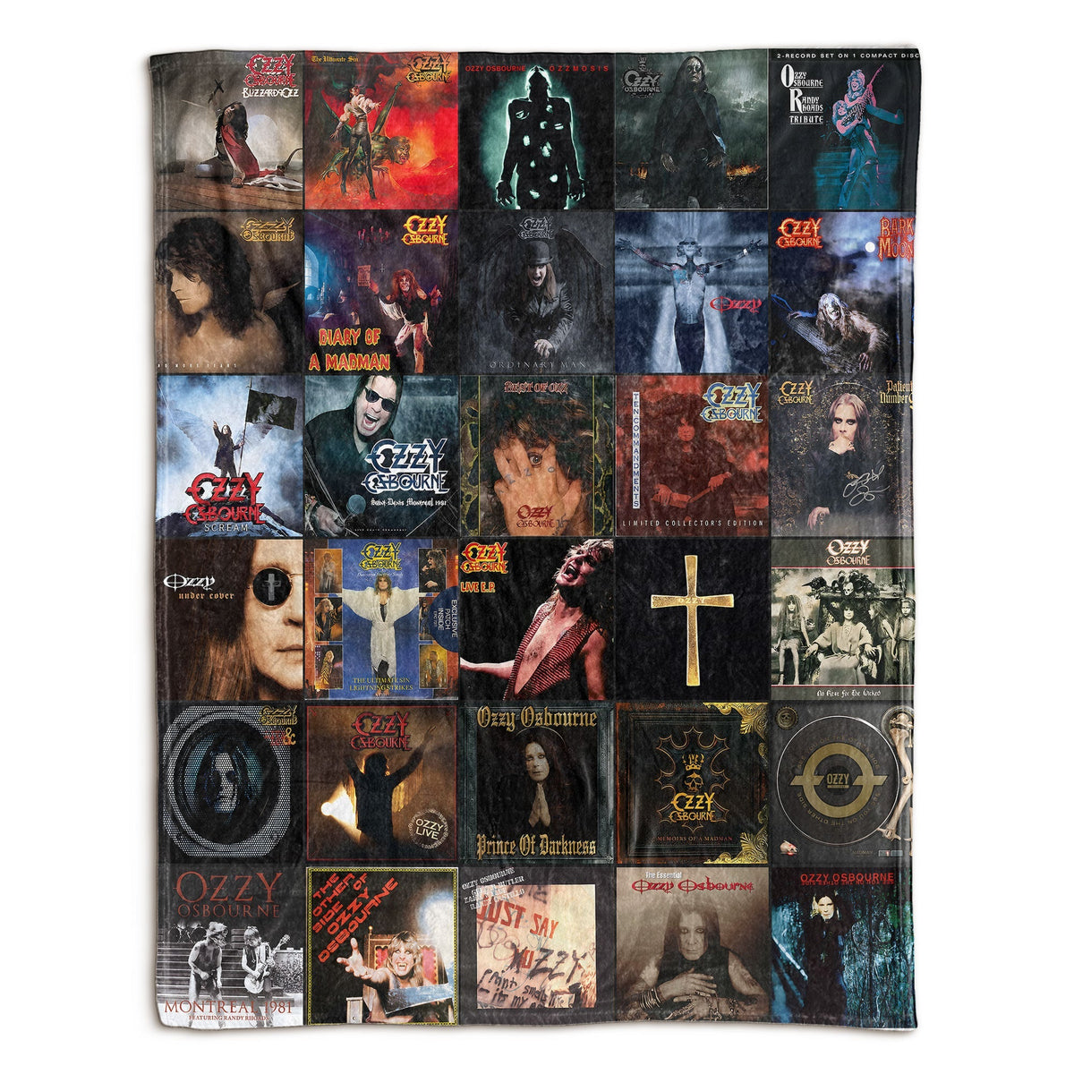 Ozzy Osbourne Album Covers Collage Sherpa Blanket – Heavy Metal Legend Throw Blanket