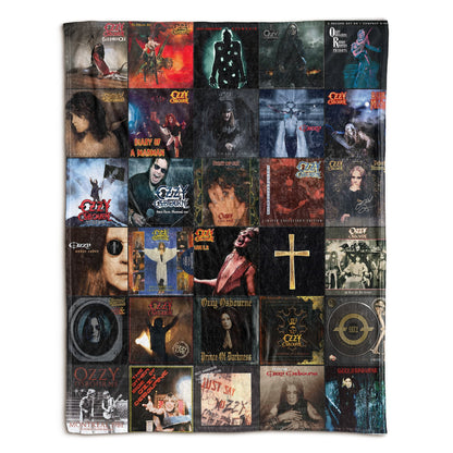 Ozzy Osbourne Album Covers Collage Sherpa Blanket – Heavy Metal Legend Throw Blanket