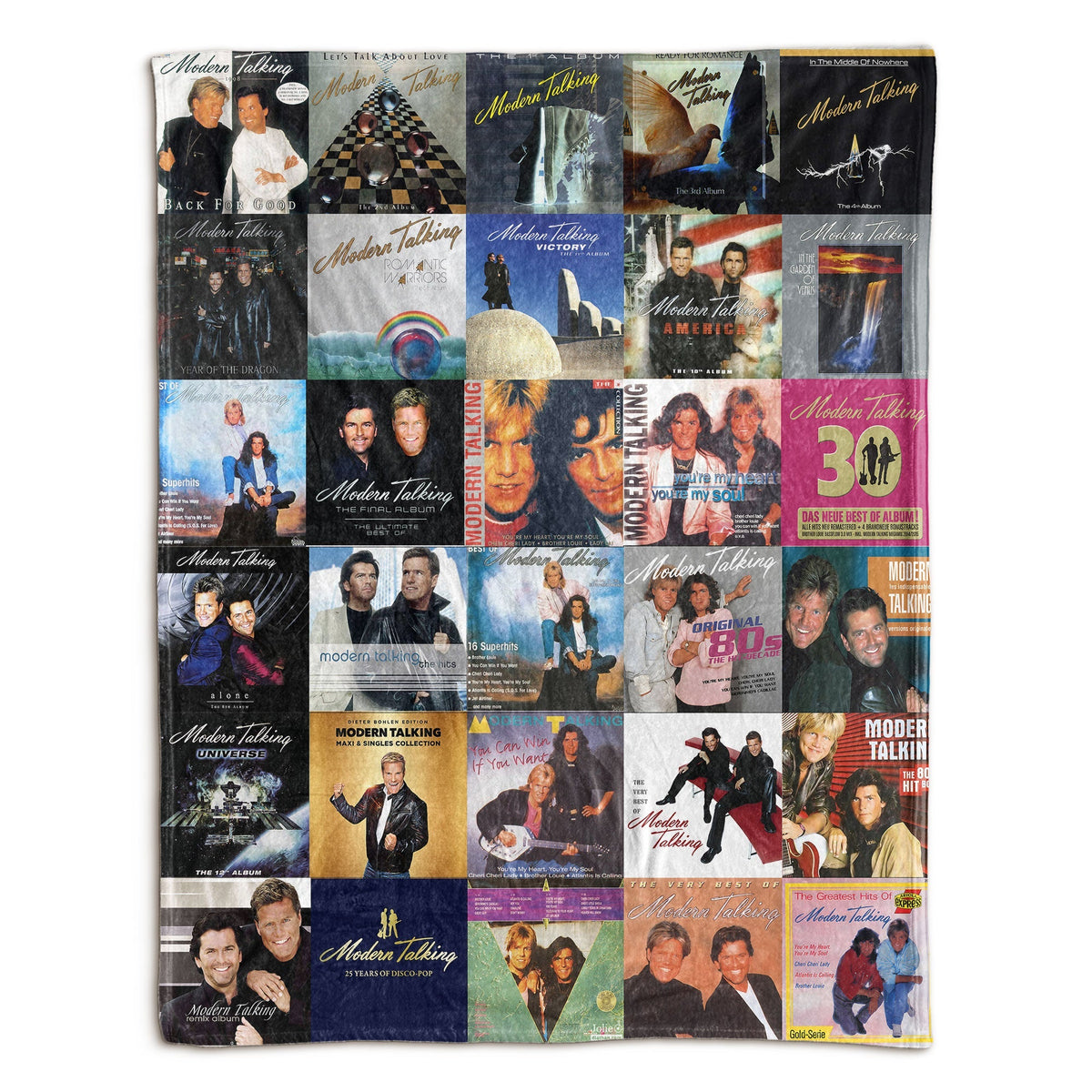 Modern Talking Album Covers Collage Sherpa Blanket – 80s Euro Disco & Synth-Pop Legend Throw Blanket