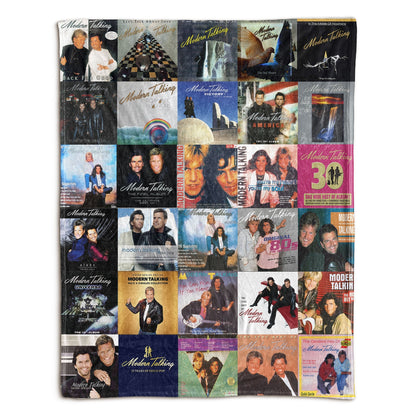 Modern Talking Album Covers Collage Sherpa Blanket – 80s Euro Disco & Synth-Pop Legend Throw Blanket